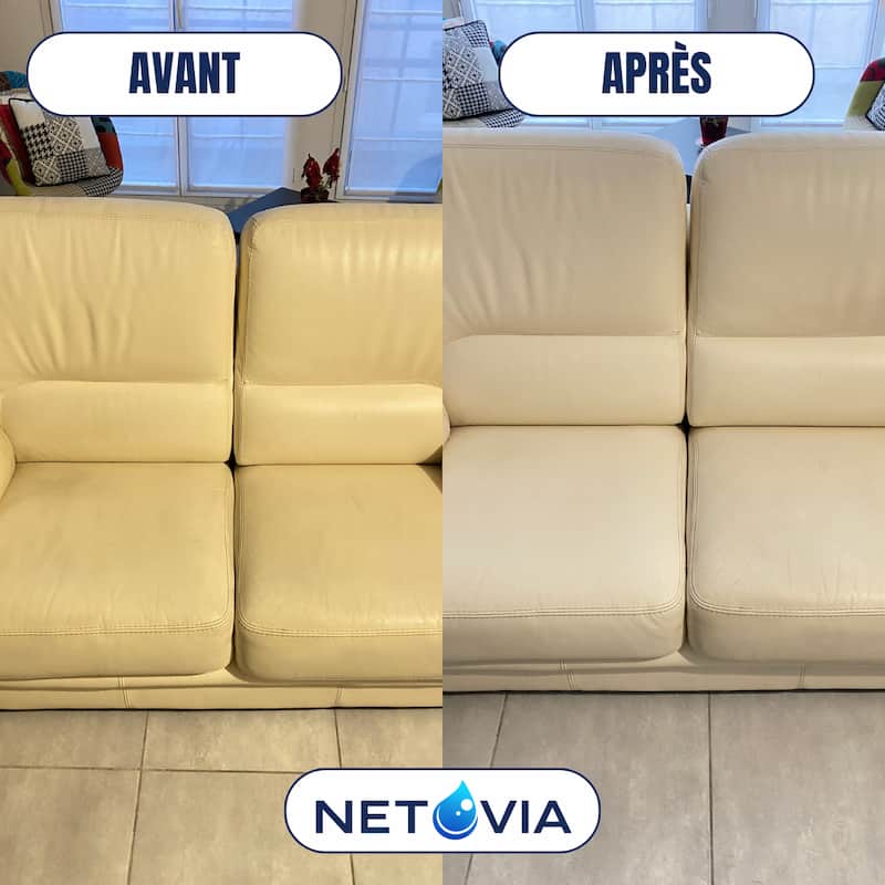 Avant après nettoyage canapé en cuir véritable Netovia