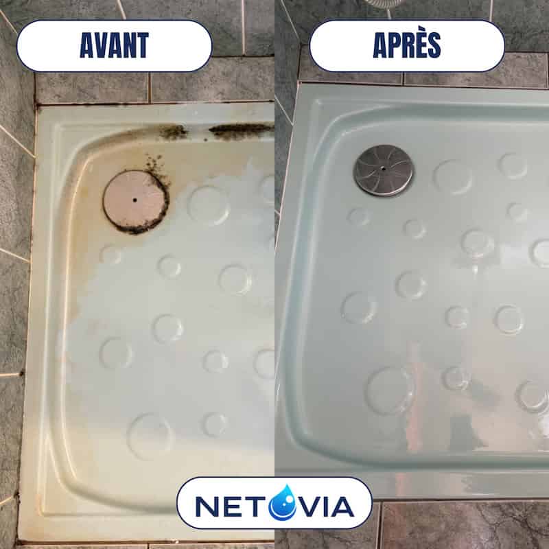 Avant après nettoyage douche moisissures