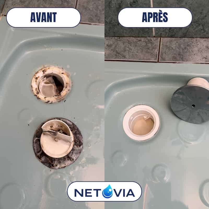 Avant après nettoyage bac douche